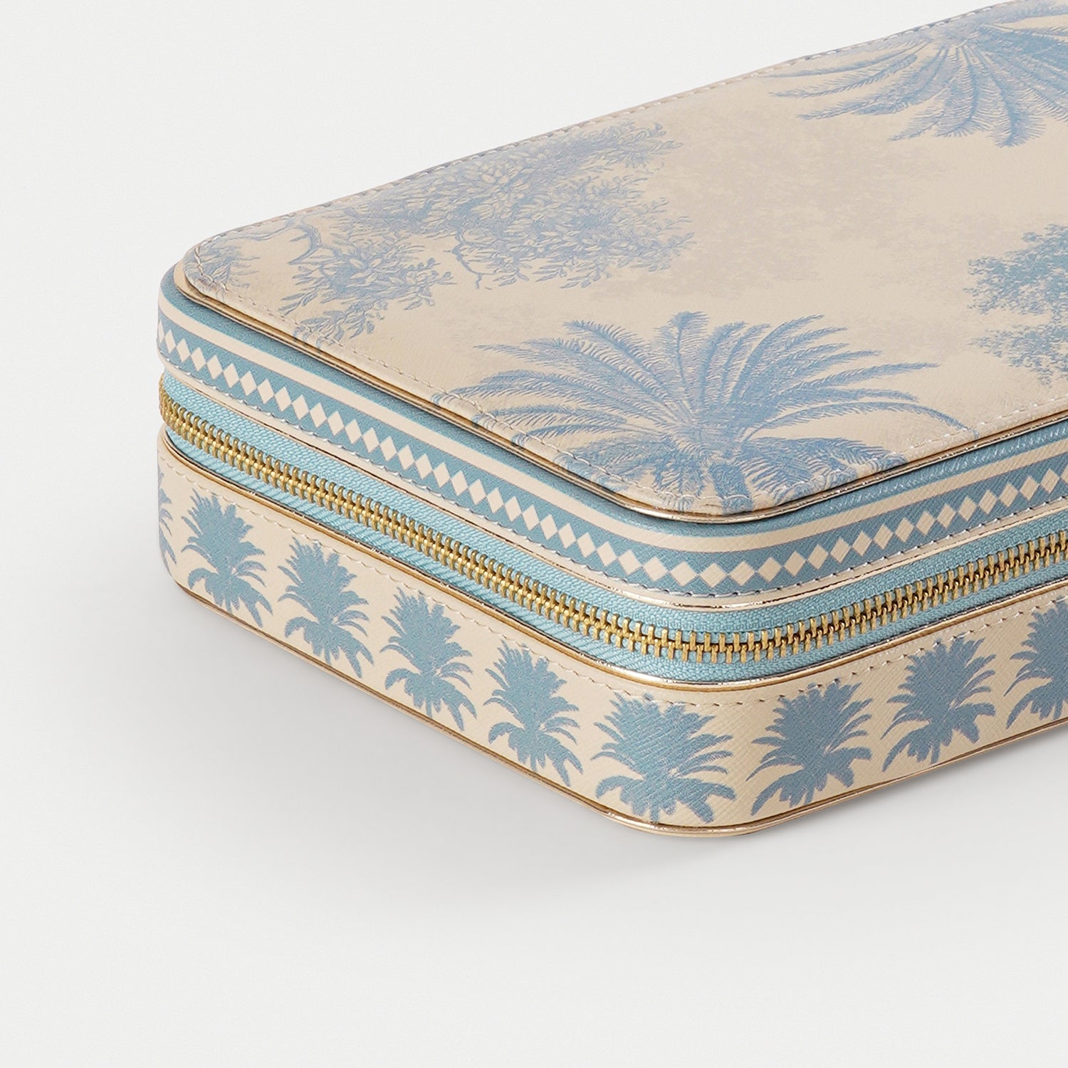 Blue Varena Rectangle Faux Leather Travel Jewellery Box
