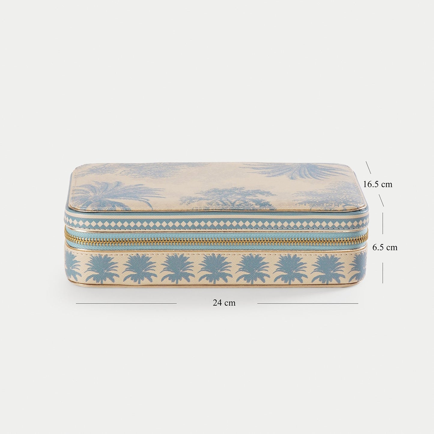 Blue Varena Rectangle Faux Leather Travel Jewellery Box