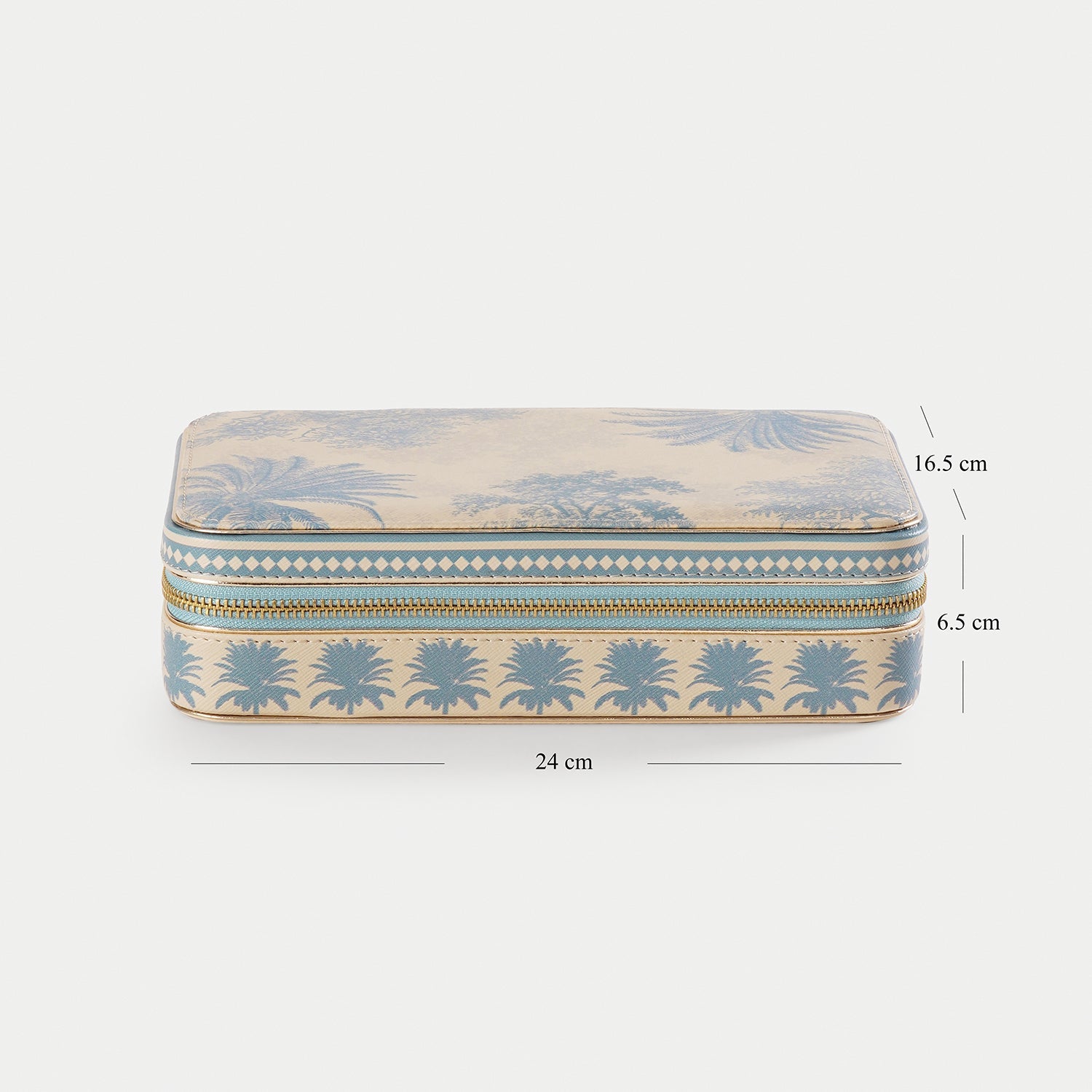 Blue Varena Rectangle Faux Leather Travel Jewellery Box