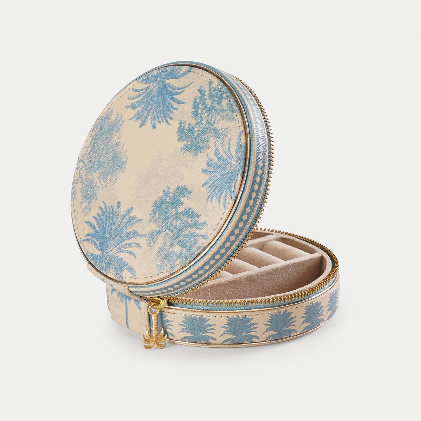 Blue Varena Round Faux Leather Round Travel Jewellery Box