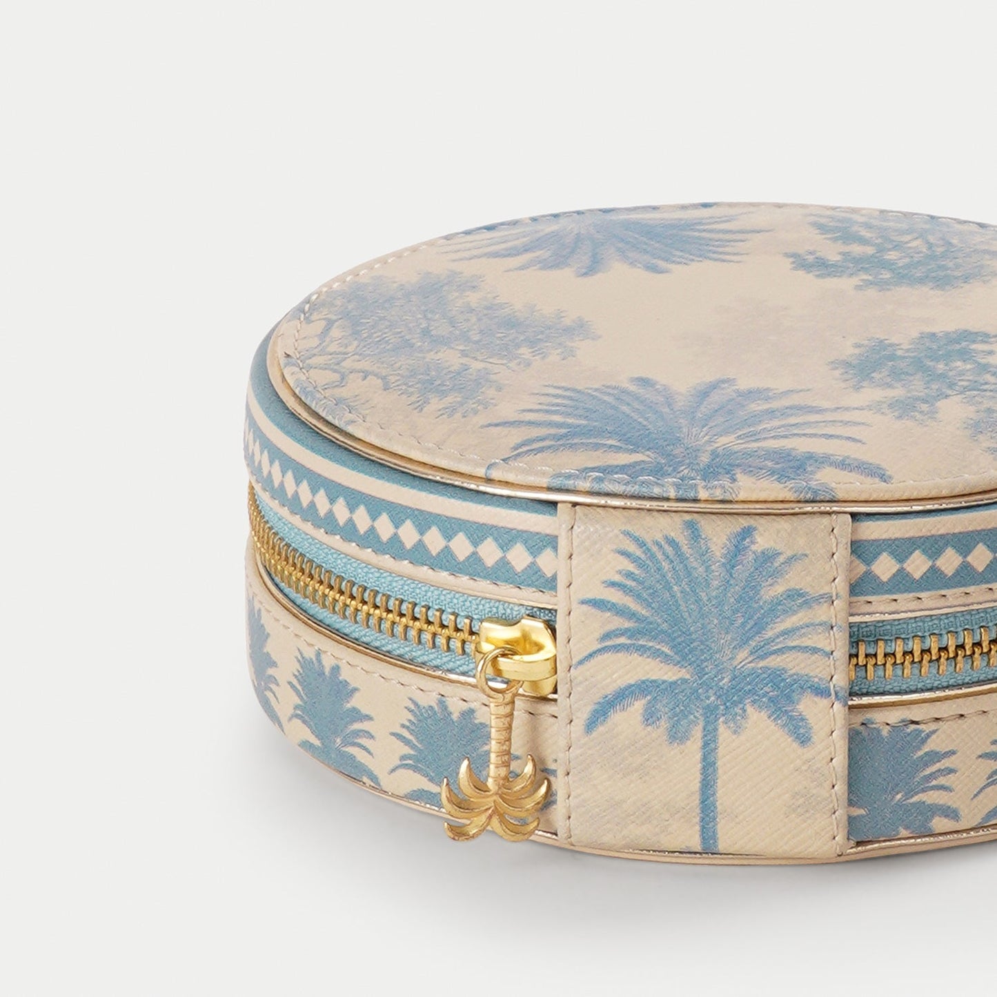 Blue Varena Round Faux Leather Round Travel Jewellery Box
