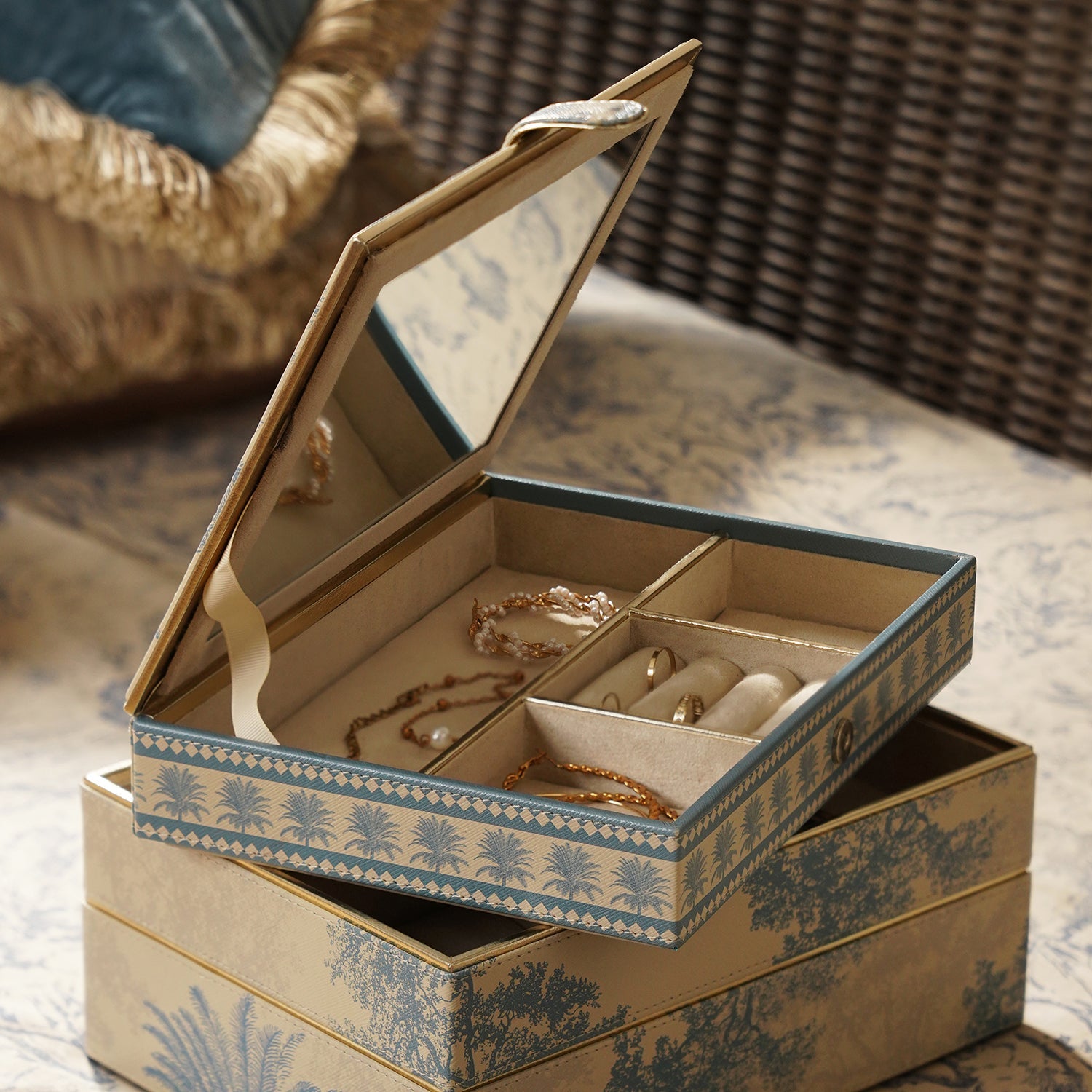 Blue Varena Rectangle Faux Leather Jewellery Box