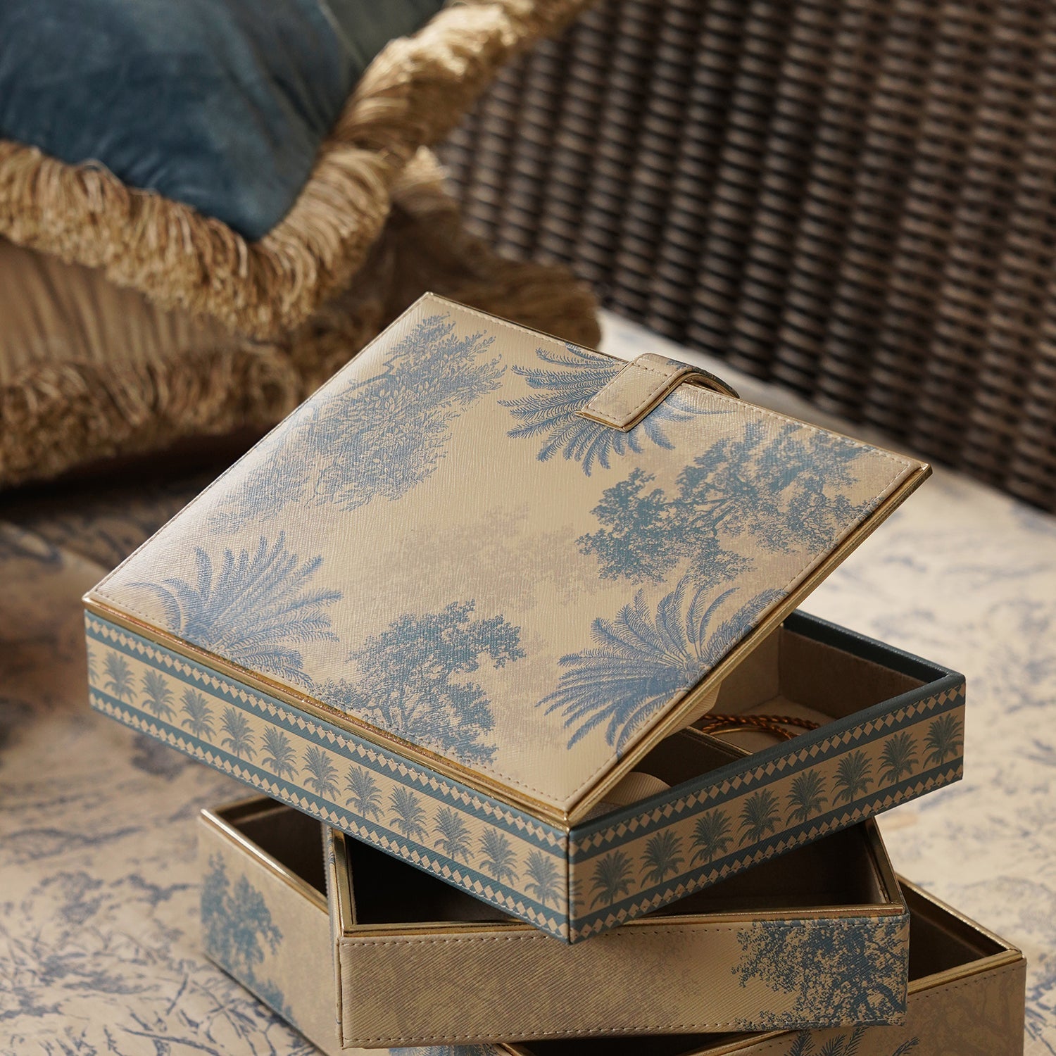 Blue Varena Rectangle Faux Leather Jewellery Box