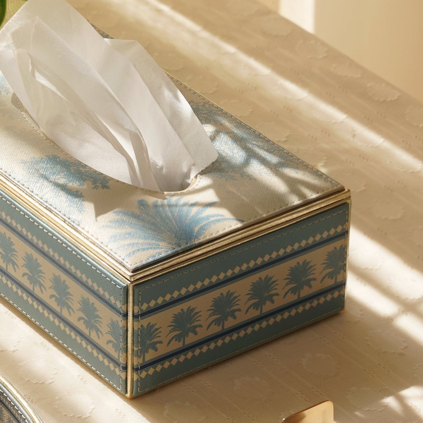 Blue Varena Faux Leather Tissue Box