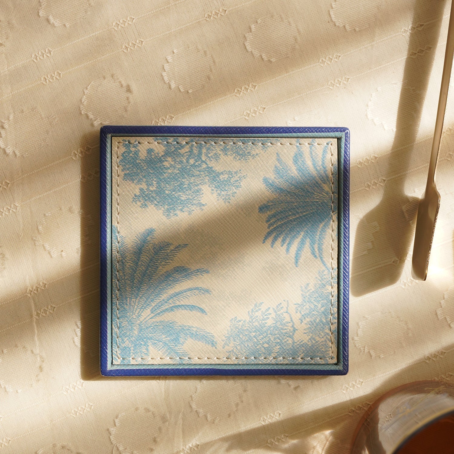 Set of 4 Blue Varena Faux Leather Coasters