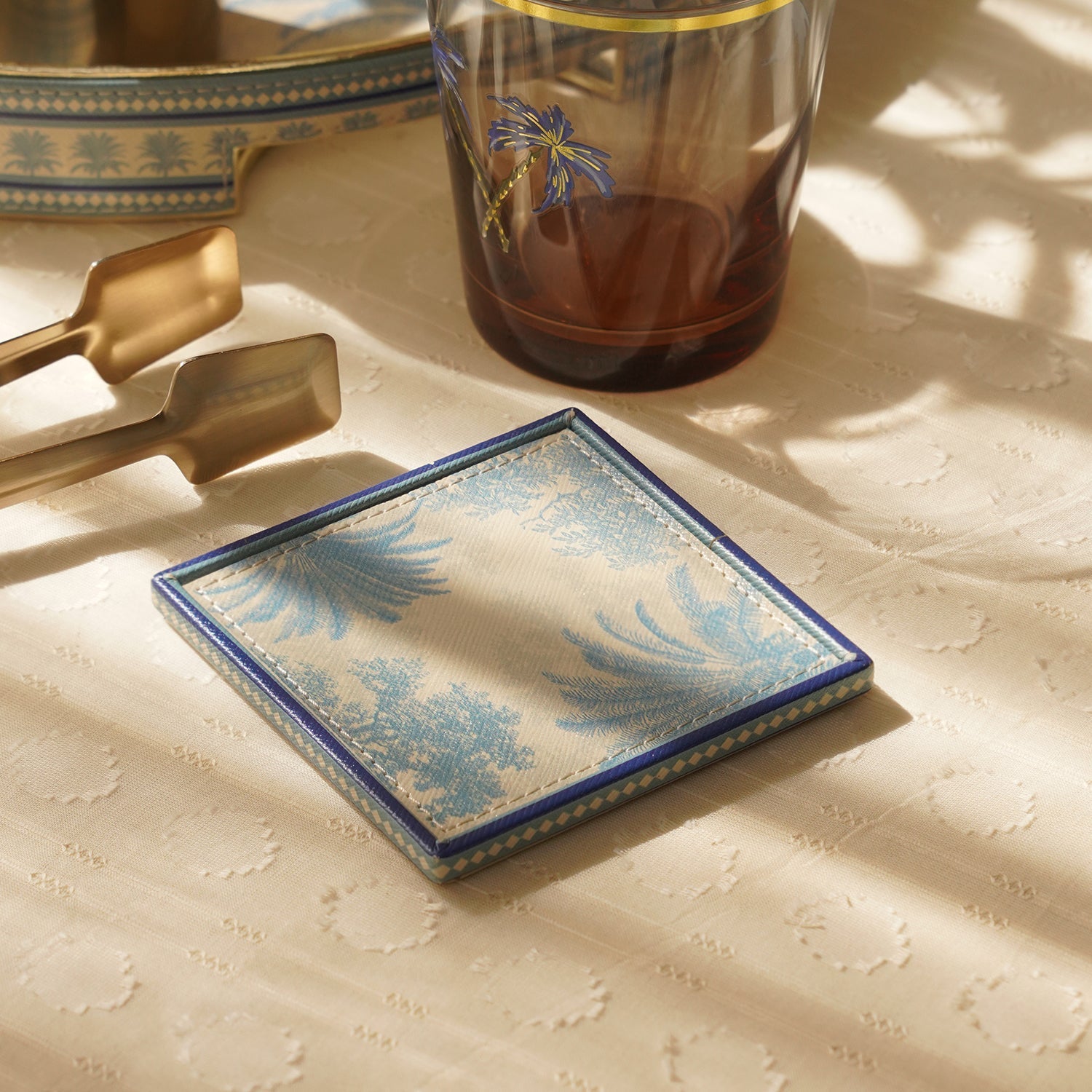 Set of 4 Blue Varena Faux Leather Coasters