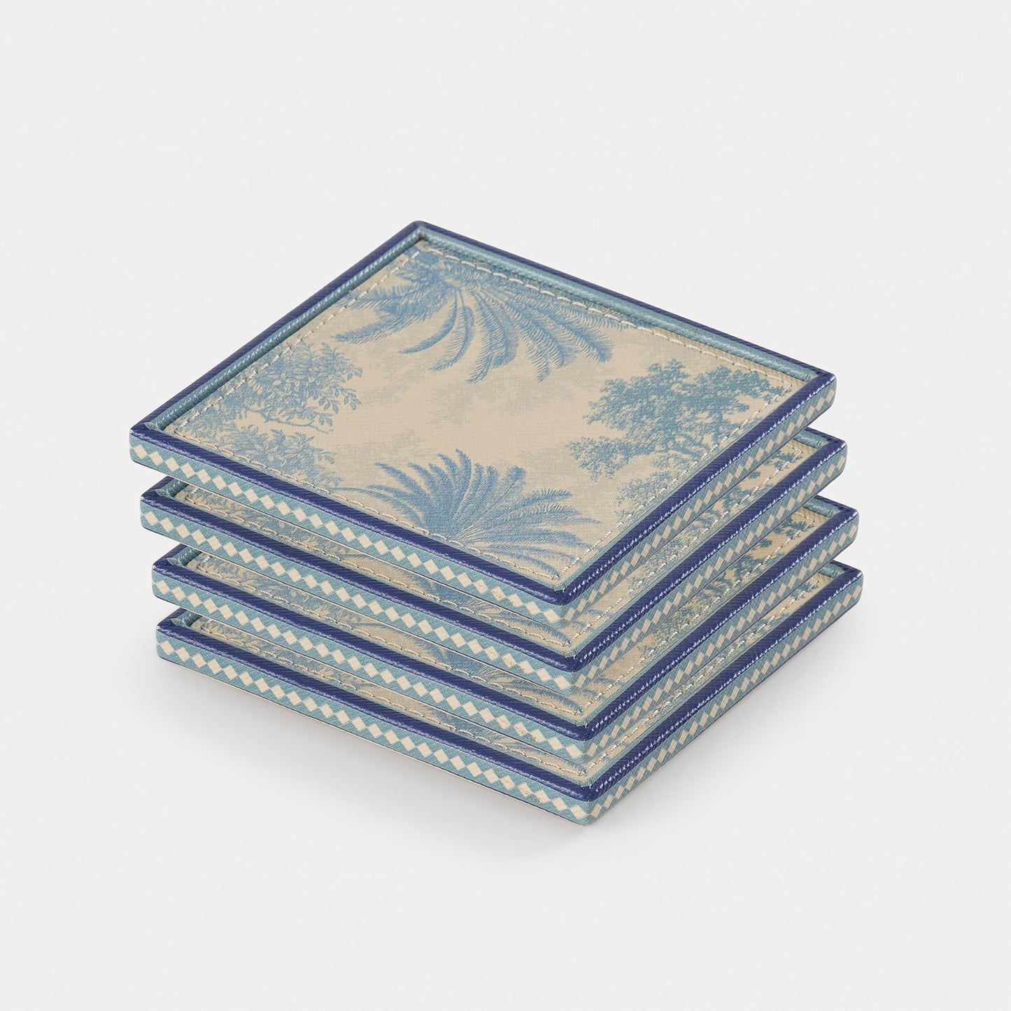 Set of 4 Blue Varena Faux Leather Coasters