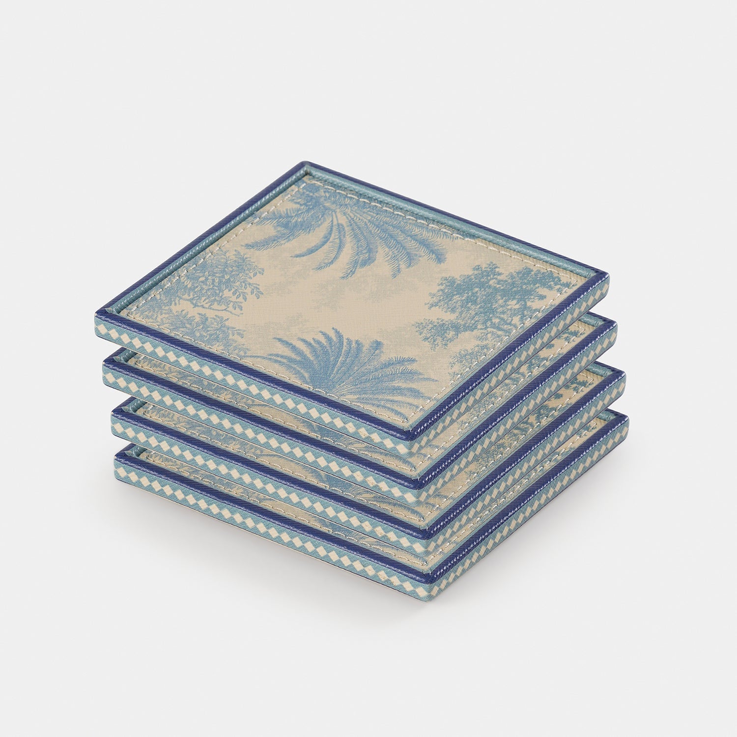 Set of 4 Blue Varena Faux Leather Coasters