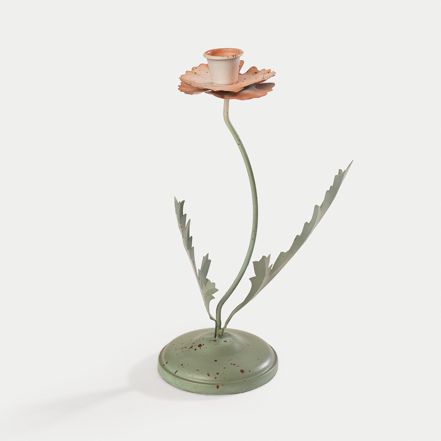 Plant-shaped Green Metal Candleholder - Large