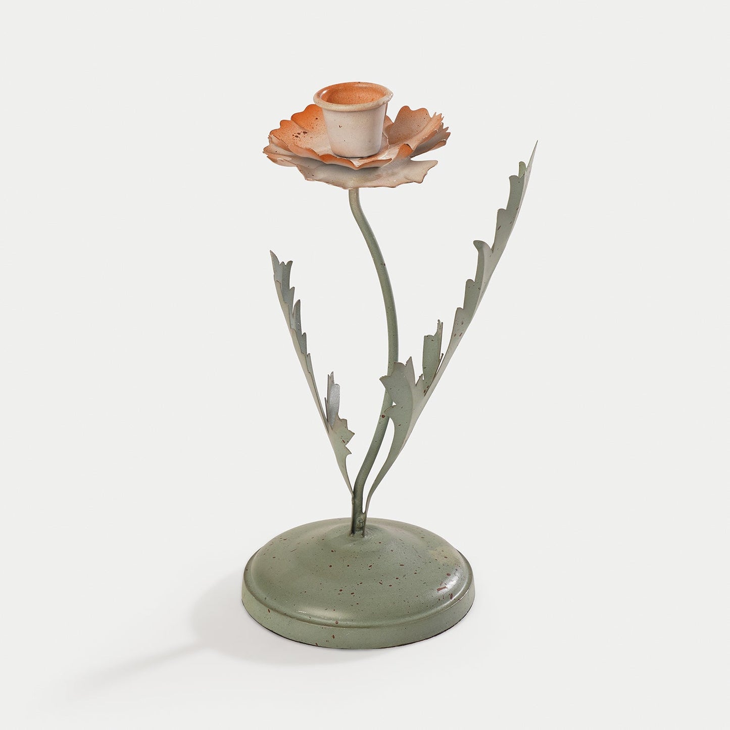 Plant-shaped Green Metal Candleholder - Small