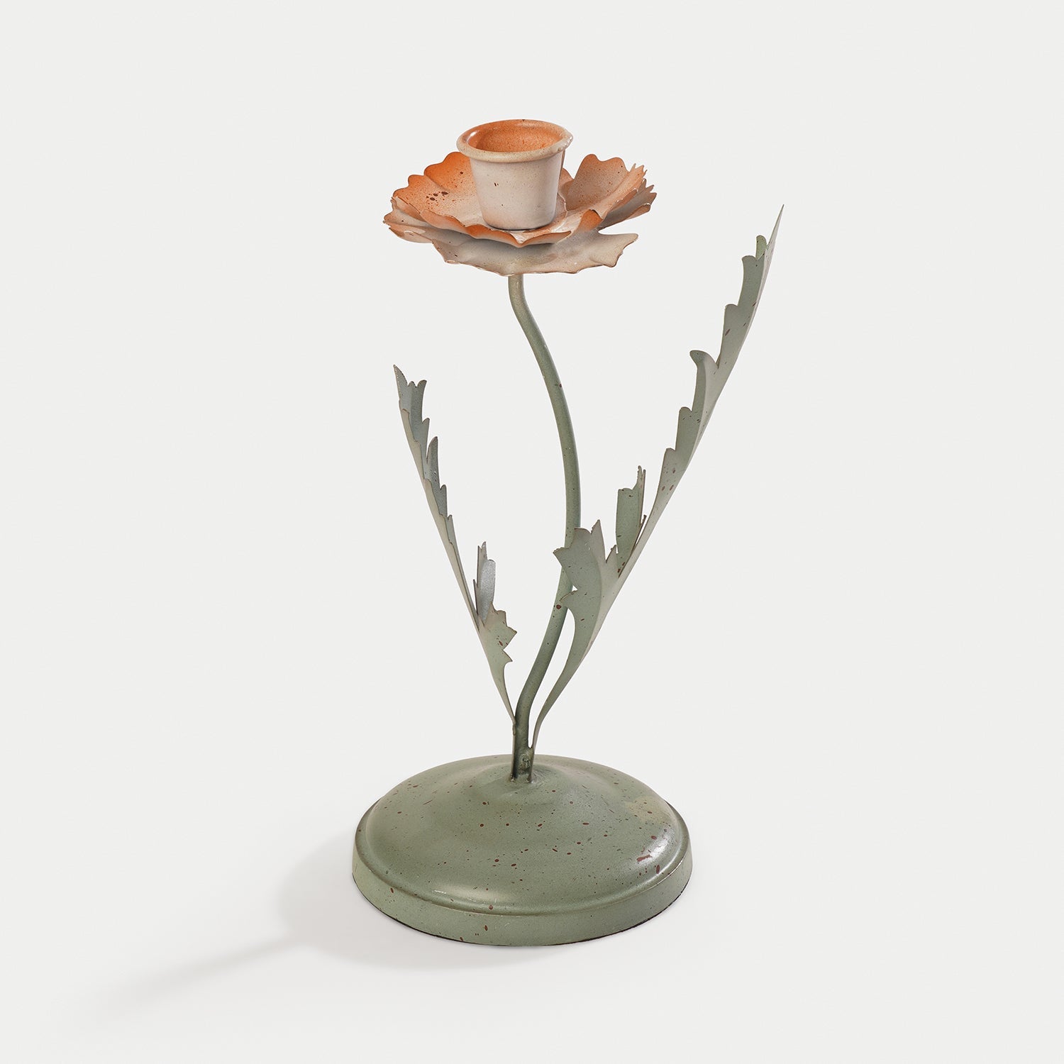 Plant-shaped Green Metal Candleholder - Small