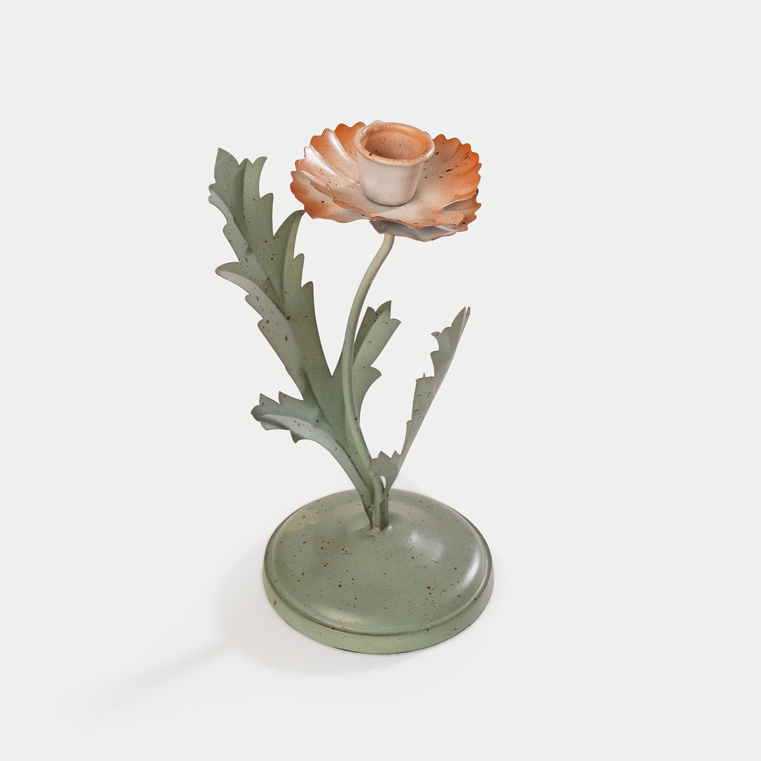 Plant-shaped Green Metal Candleholder - Small