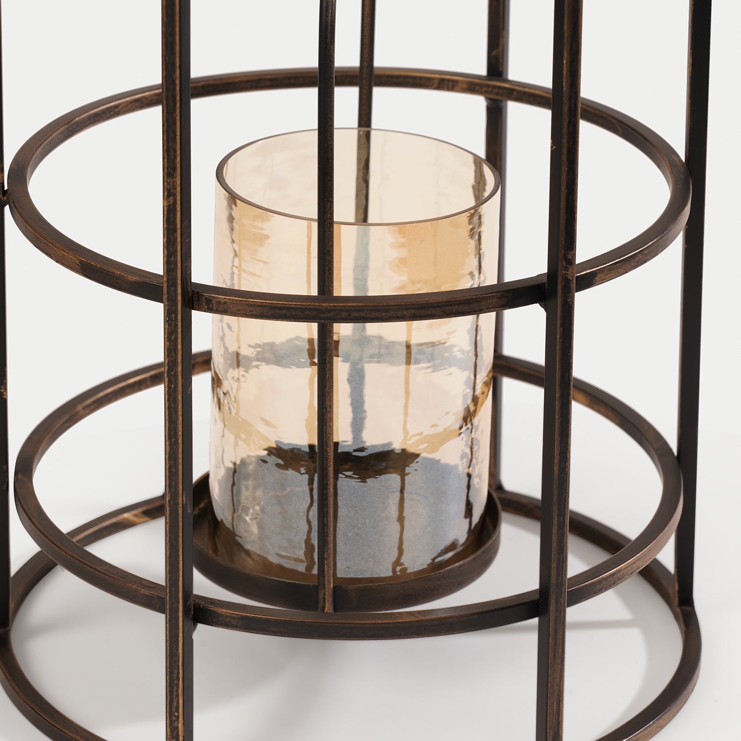 Antique Black Wired Metal Lantern with Glass Candleholder - Large
