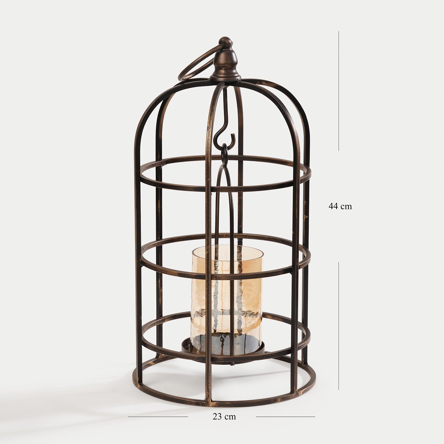 Antique Black Wired Metal Lantern with Glass Candleholder - Large