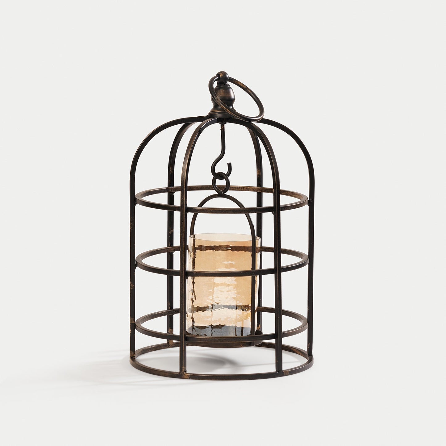Antique Black Wired Metal Lantern with Glass Candleholder - Small