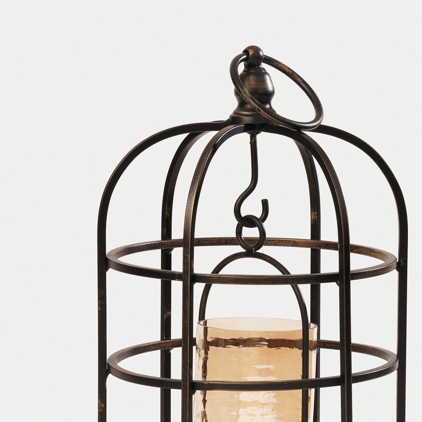 Antique Black Wired Metal Lantern with Glass Candleholder - Small