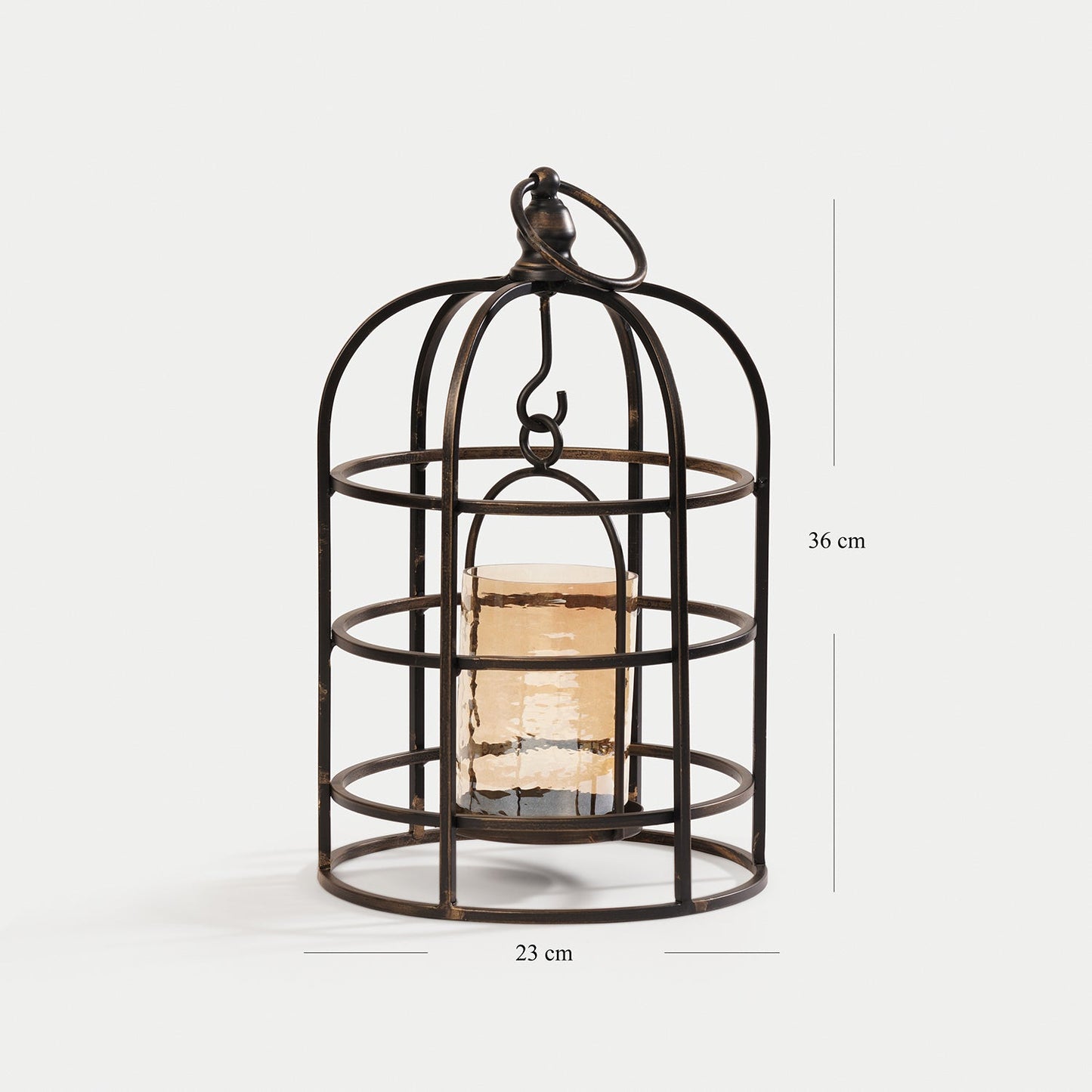 Antique Black Wired Metal Lantern with Glass Candleholder - Small