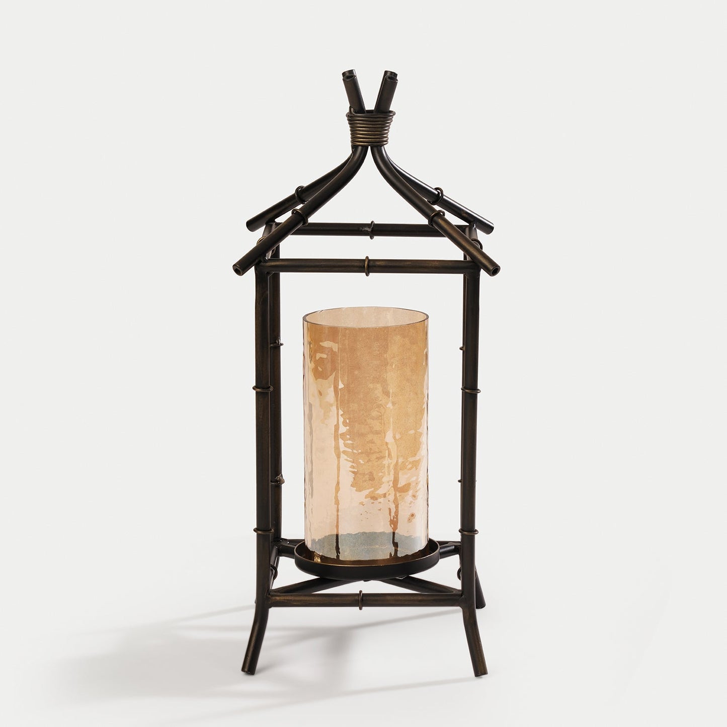 Antique Black Hut Shaped Lantern with Glass Candleholder - Large