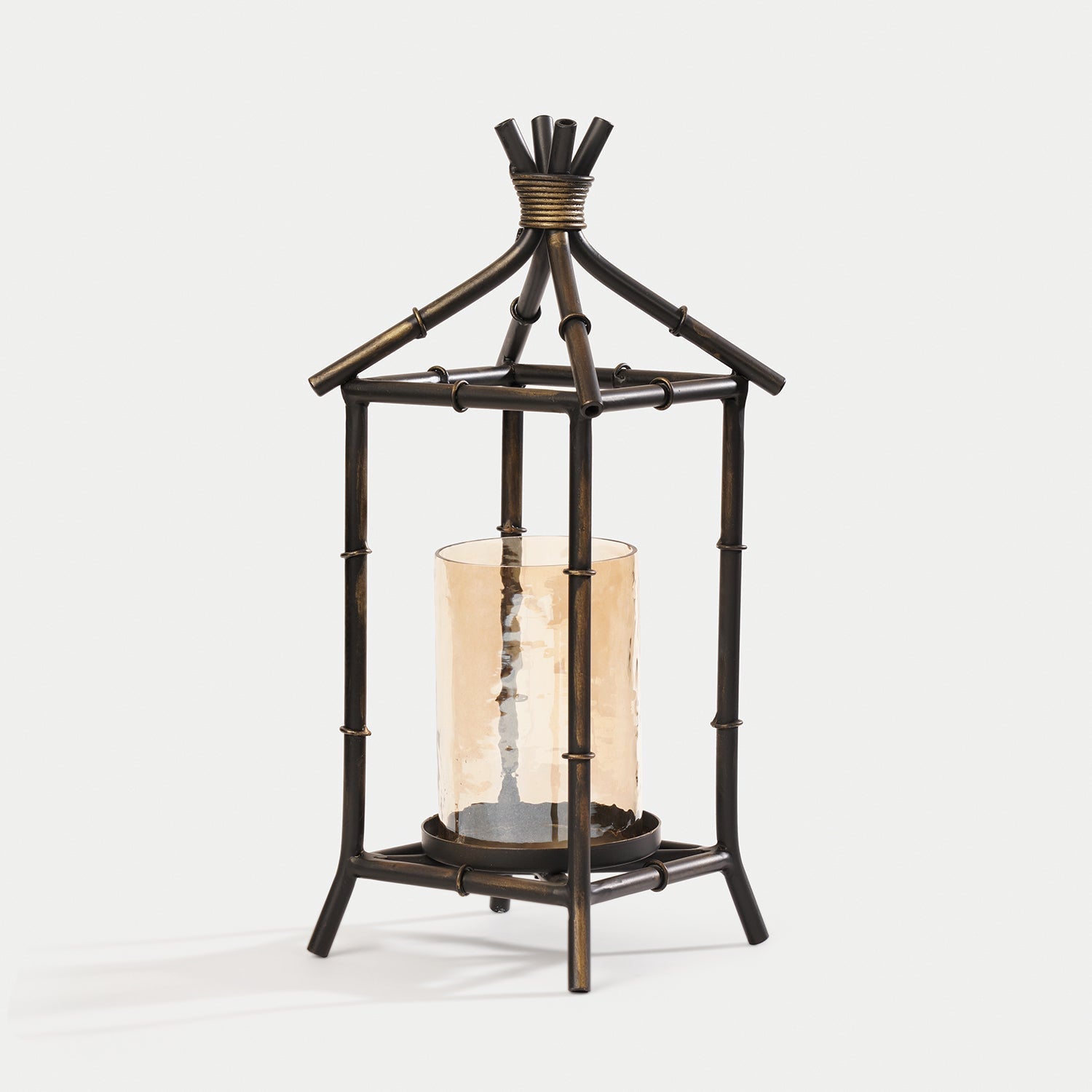 Antique Black Hut Shaped Lantern with Glass Candleholder - Small