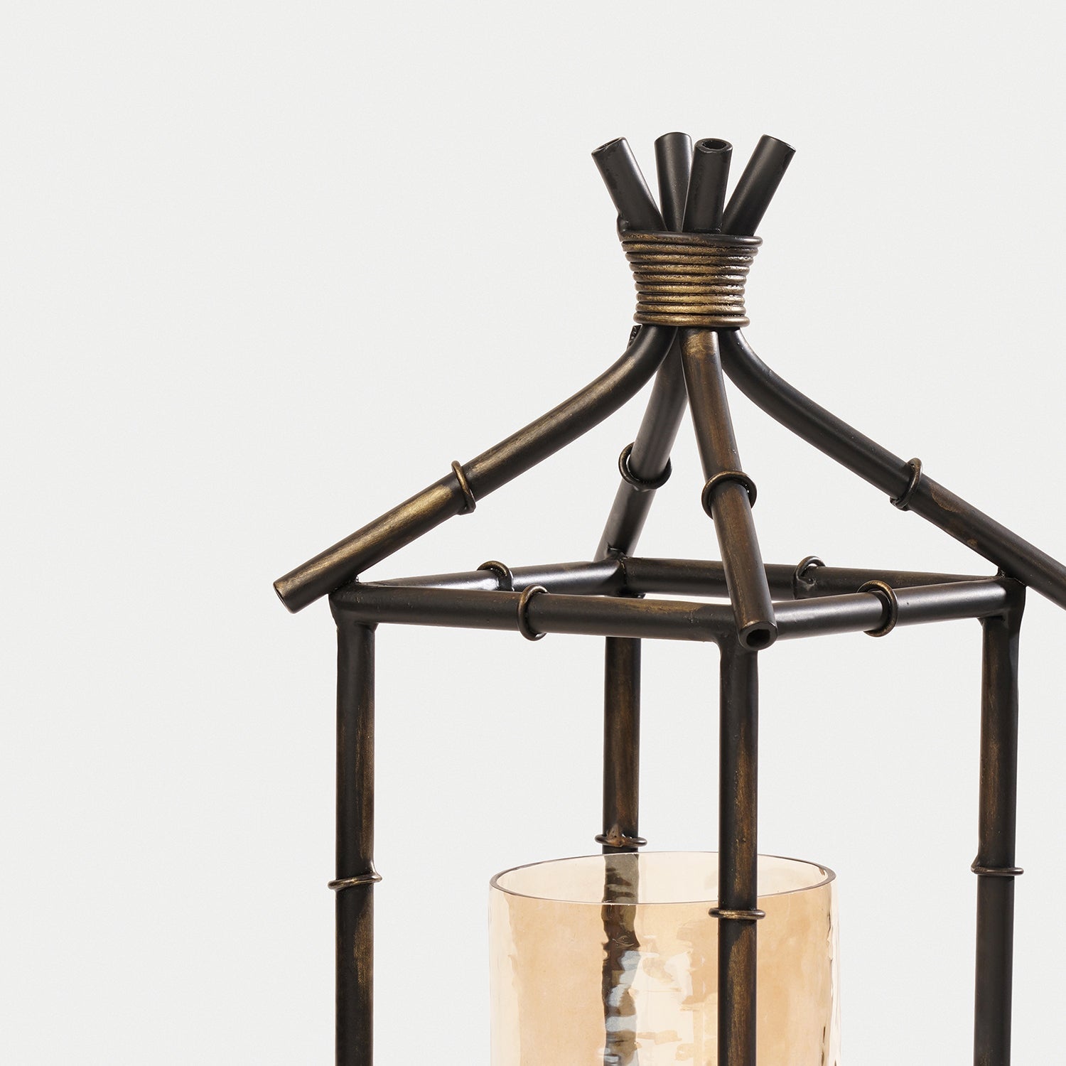 Antique Black Hut Shaped Lantern with Glass Candleholder - Small