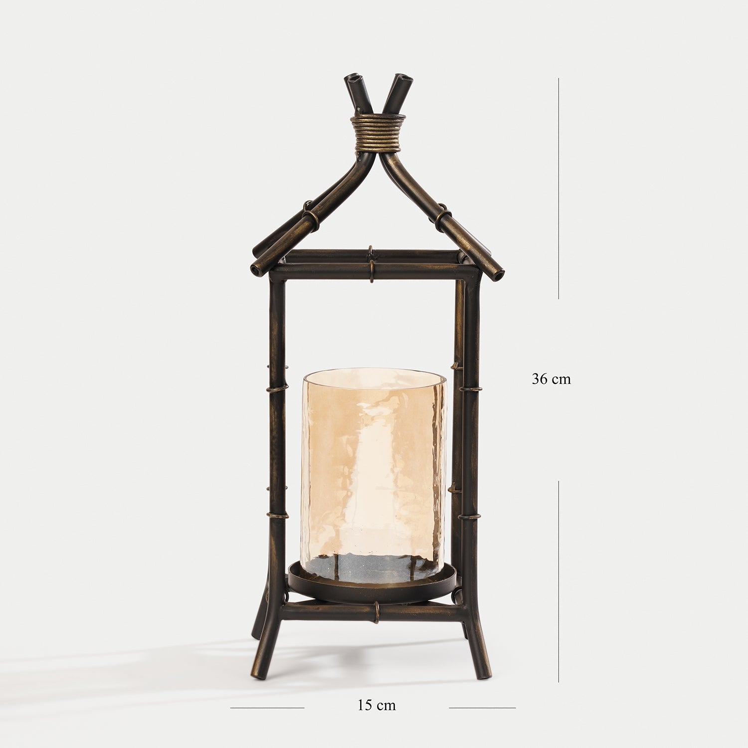 Antique Black Hut Shaped Lantern with Glass Candleholder - Small