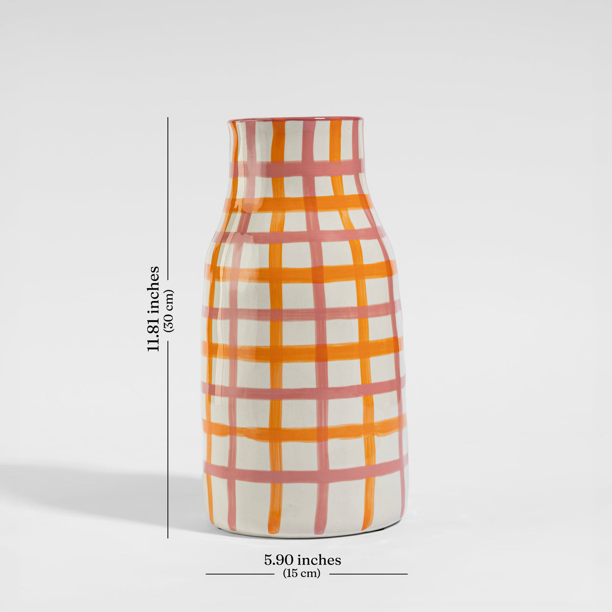 【Pure Home + Living】 Pink & Orange Checkered Vase - Large｜ピンク＆オレンジ チェック柄 花瓶（L）｜15×15×30cm