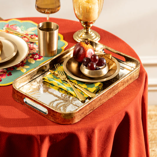 【Pure Home + Living】 Gold & Silver Palm Rectangular Tray｜ゴールド＆シルバー パーム柄 長方形トレイ｜40×25×4cm