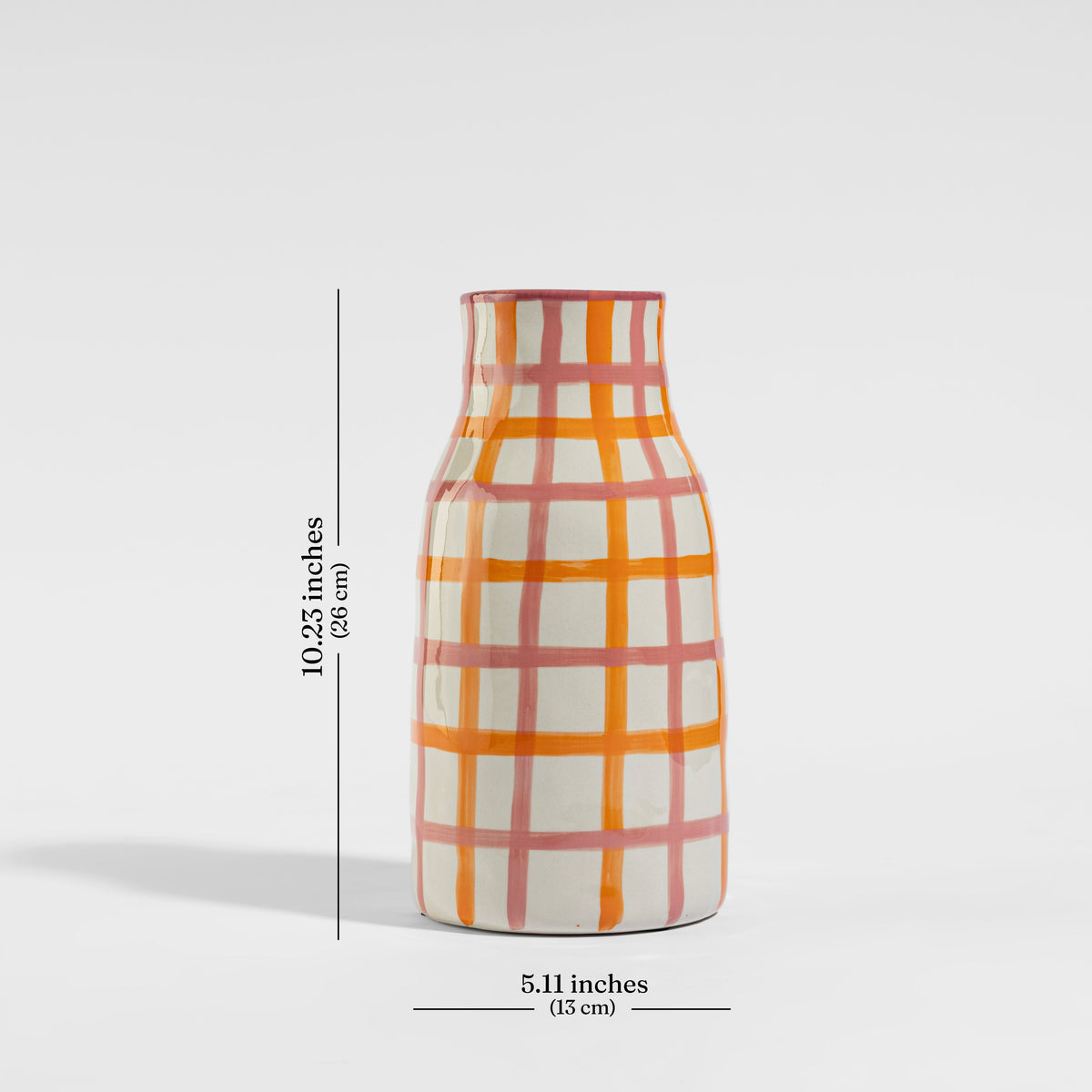 【Pure Home + Living】 Pink & Orange Checkered Vase - Small｜ピンク＆オレンジ チェック柄 花瓶（S）｜13×13×26cm