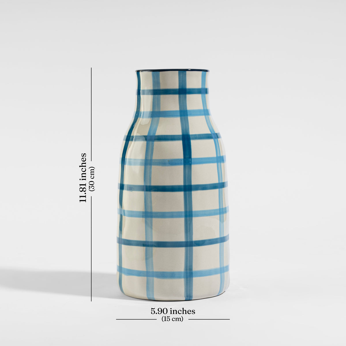 【Pure Home + Living】 Blue & Light Blue Checkered Vase - Large｜ブルー＆ライトブルー チェック柄 花瓶（L）｜15×15×30cm