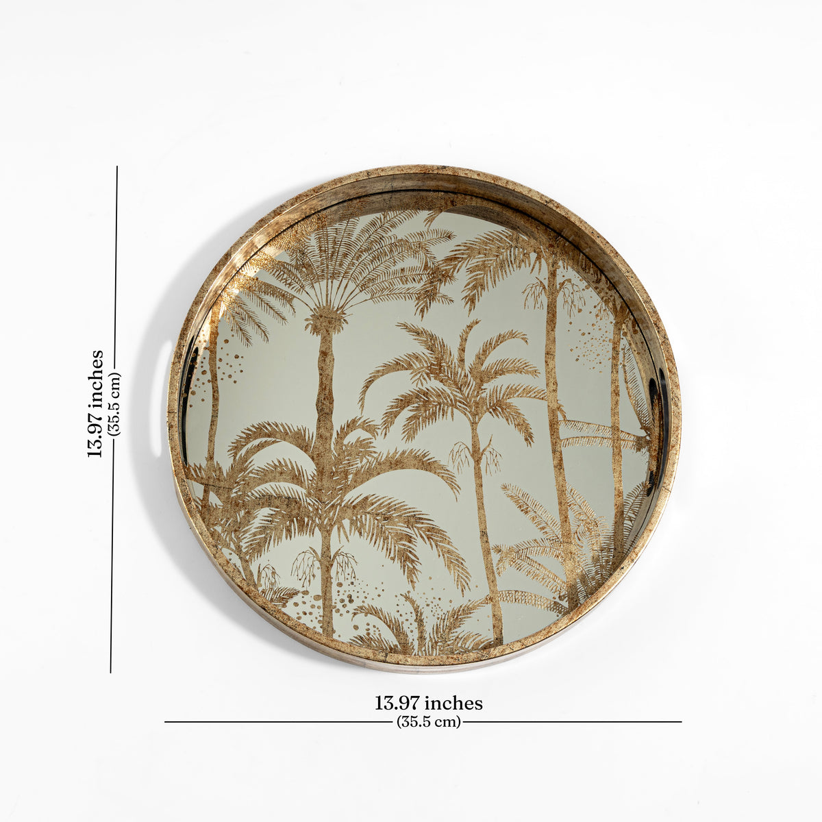 【Pure Home + Living】 Gold & Black Palm Round Tray - Large｜ゴールド＆ブラック パーム柄 丸型トレイ（L）｜35.5×35.5×4cm