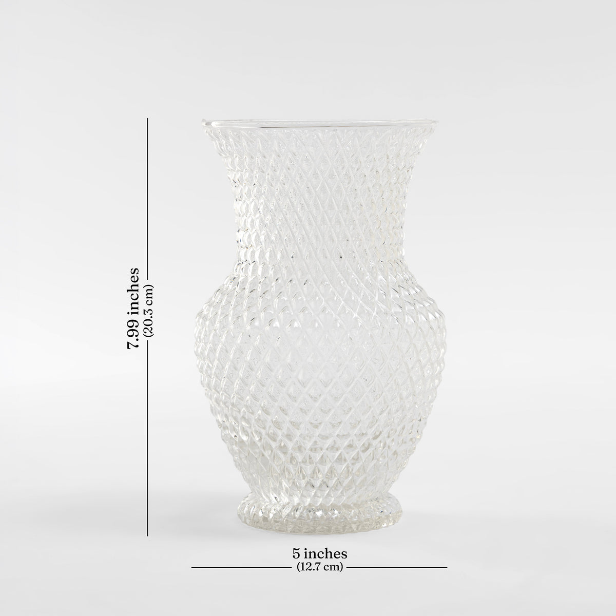 【Pure Home + Living】 Clear Textured Glass Vase - Large｜クリア テクスチャー ガラス 花瓶（L）｜12.7×12.7×20.3cm