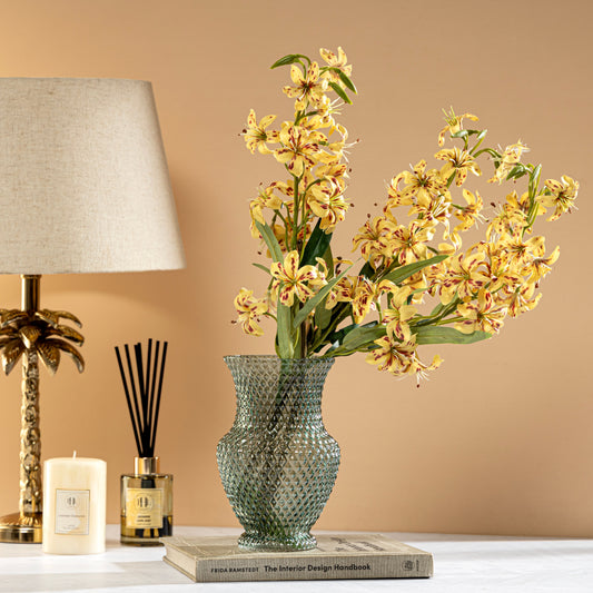 【Pure Home + Living】 Green Textured Glass Vase - Large｜グリーン テクスチャー ガラス 花瓶（L）｜12.7×12.7×20.3cm
