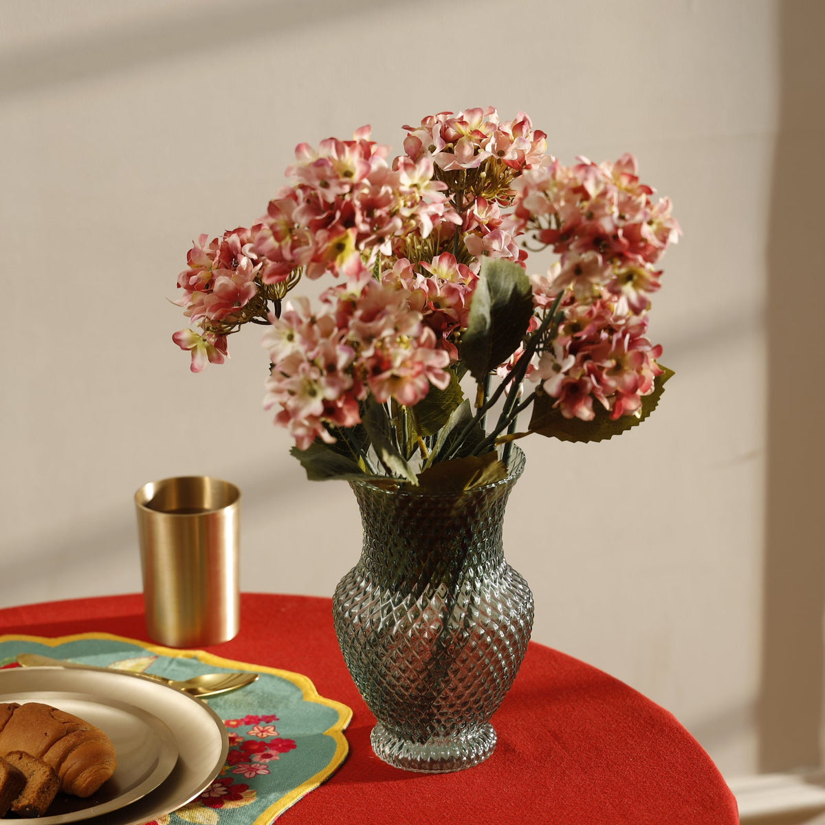 【Pure Home + Living】 Green Textured Glass Vase - Large｜グリーン テクスチャー ガラス 花瓶（L）｜12.7×12.7×20.3cm