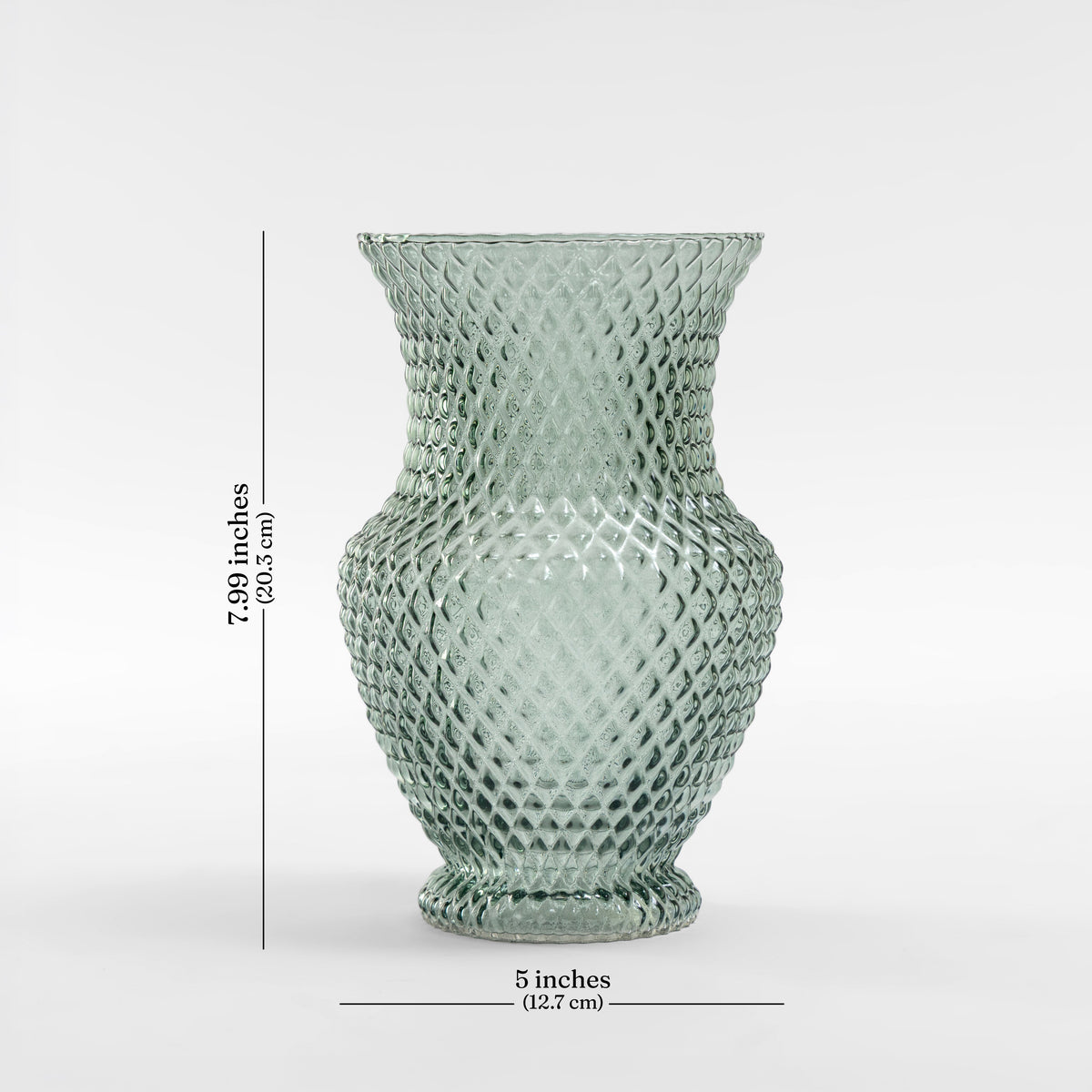 【Pure Home + Living】 Green Textured Glass Vase - Large｜グリーン テクスチャー ガラス 花瓶（L）｜12.7×12.7×20.3cm