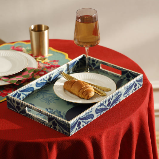【Pure Home + Living】 Far East Blue Faux Leather Rectangular Tray｜ファーイースト ブルー フェイクレザー 長方形トレイ｜38.3×25.5×5cm