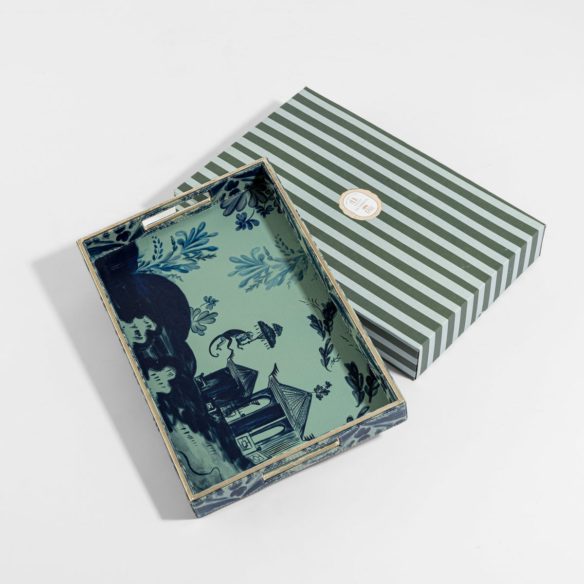 【Pure Home + Living】 Far East Blue Faux Leather Rectangular Tray｜ファーイースト ブルー フェイクレザー 長方形トレイ｜38.3×25.5×5cm
