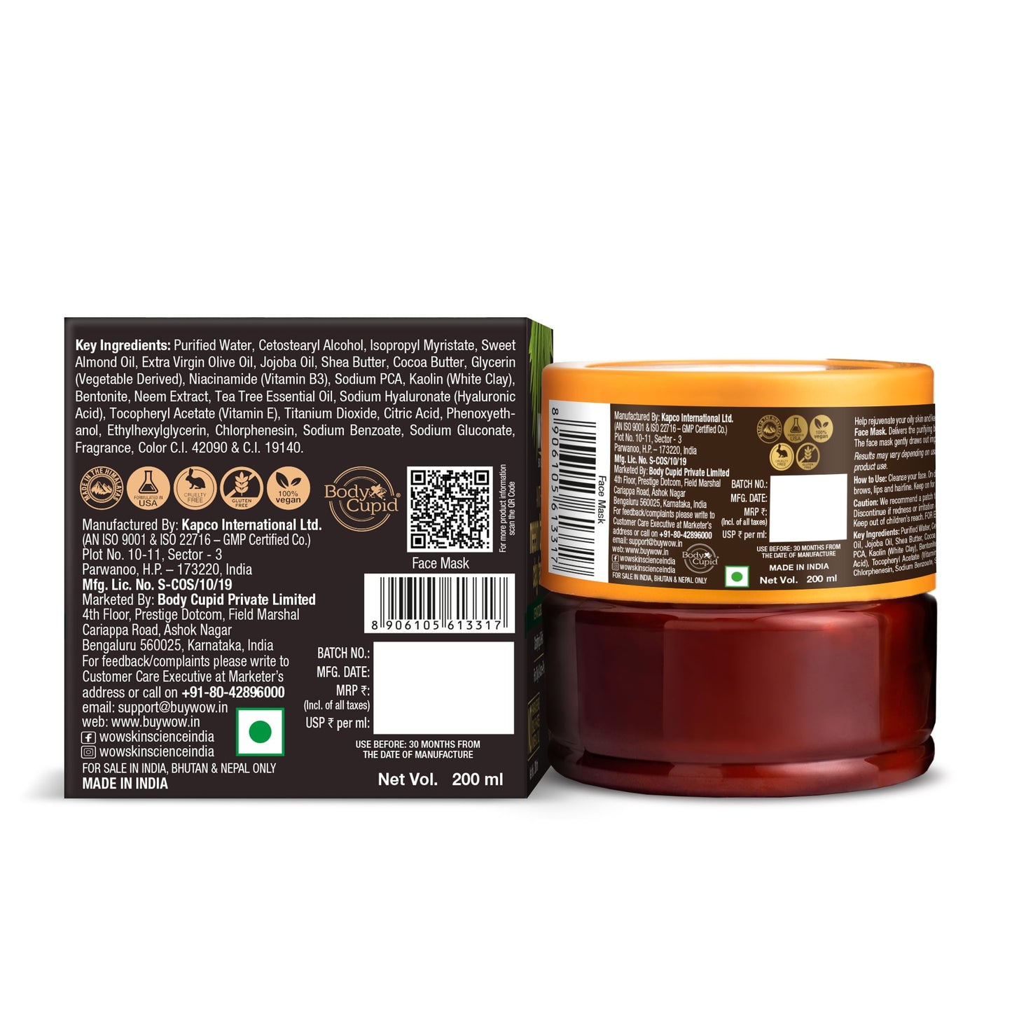 Neem & Tea Tree Oil Anti-Acne Clay Face Mask Controls Oil and Reduces 200ml