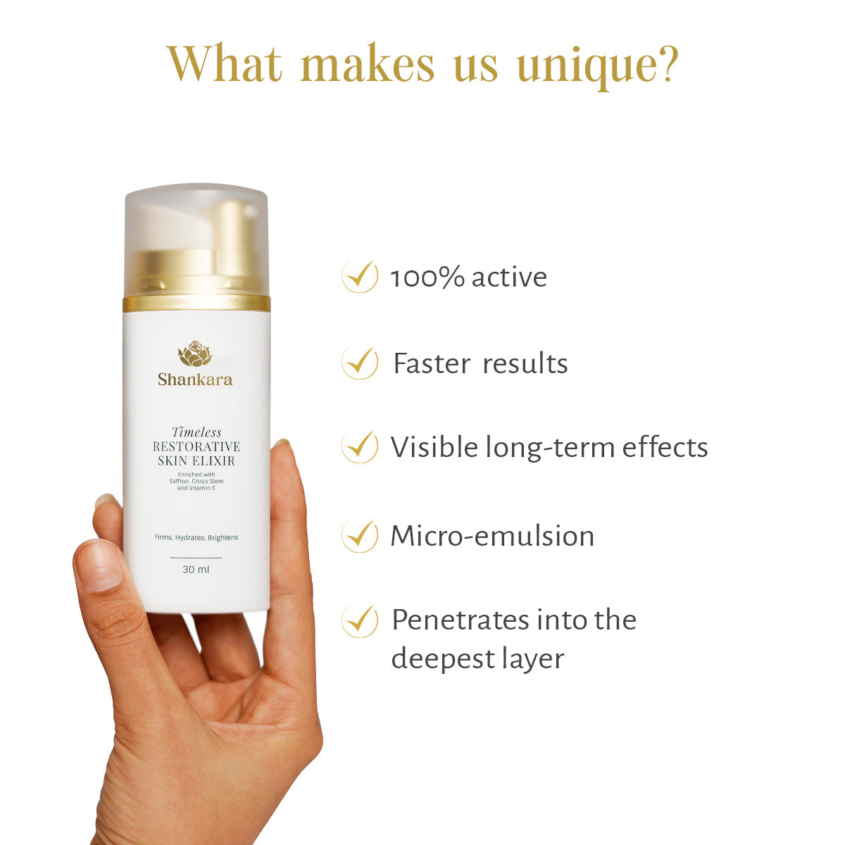 Shankara Timeless Restorative Skin Elixir - 30 ml | 100% Active Formula that Hydrates, Brightens & Firms 30ml