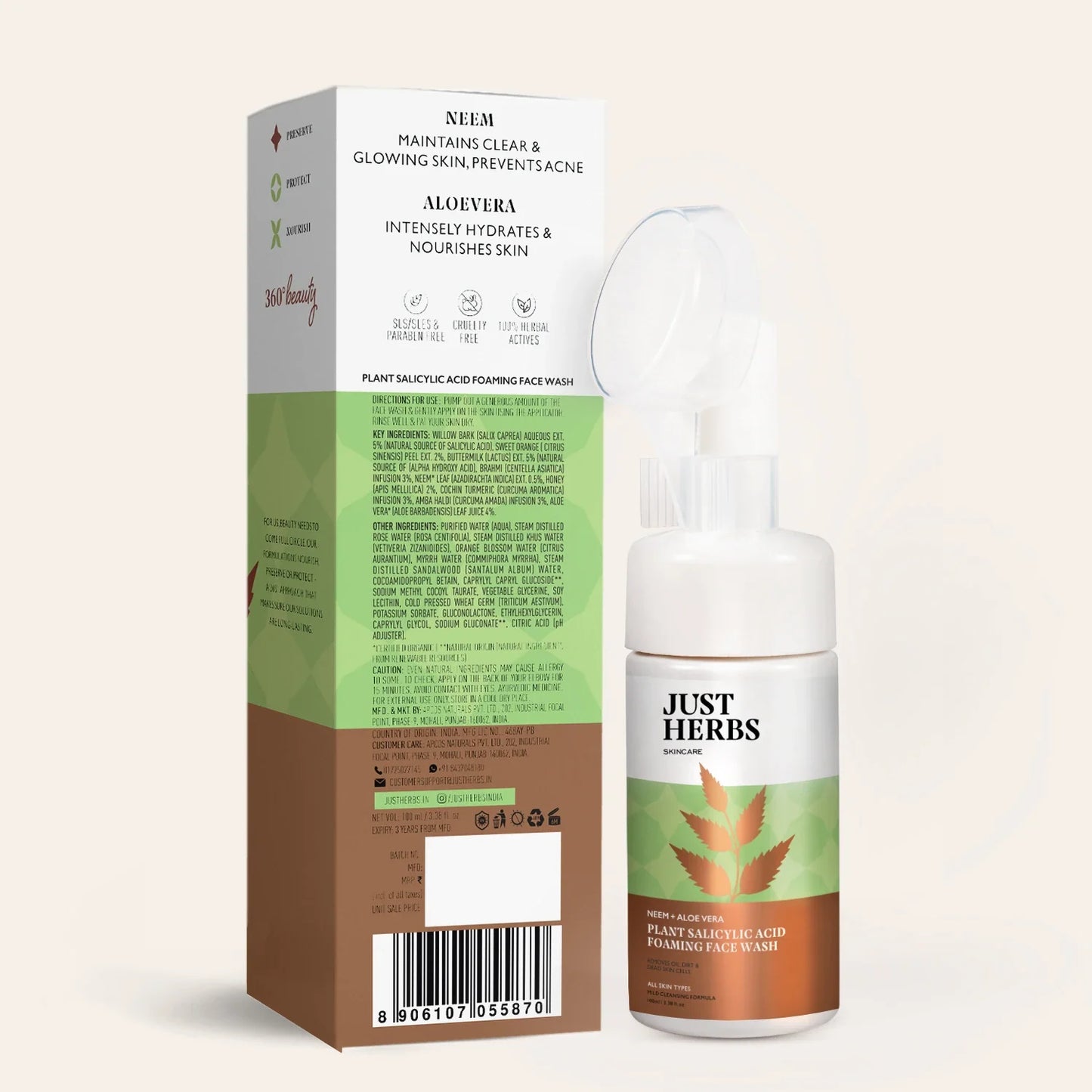 Plant Salicylic Acid Foaming Face Wash with Neem & Aloe Vera 100ml