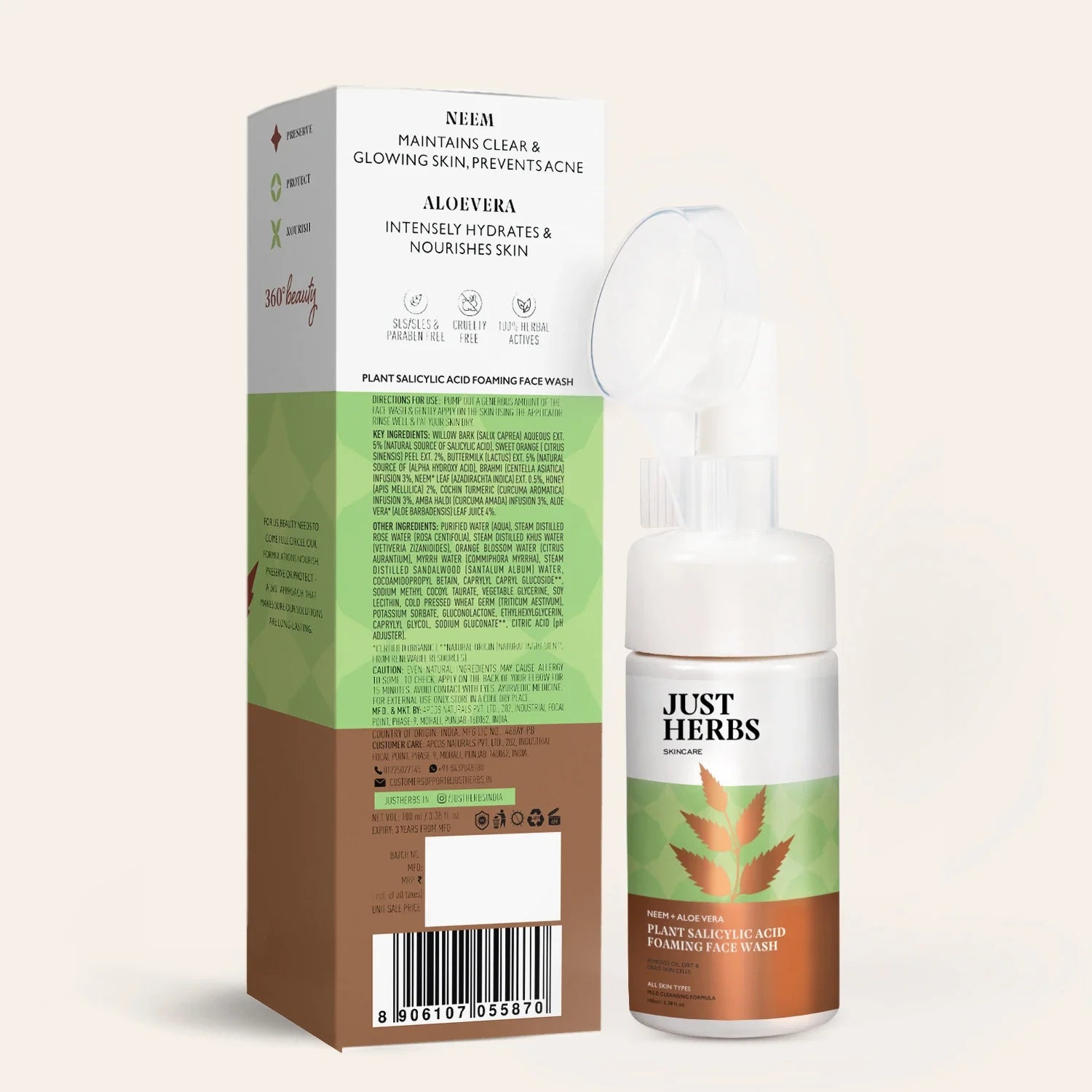 Plant Salicylic Acid Foaming Face Wash with Neem & Aloe Vera 100ml