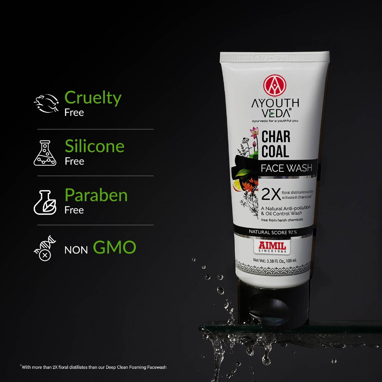 Charcoal Face Wash with Activated Bamboo Charcoal & Floral Distillates | Deep Detoxifying & Brightening Formula | Dermatologically Safe | Suitable for All Skin Types | Net Qty – 100 ml - Set Of 2 (get flat 15% OFF) 100ml