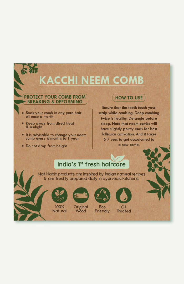 Fine Tooth Kacchi Neem Styling Comb スモール 1個パック