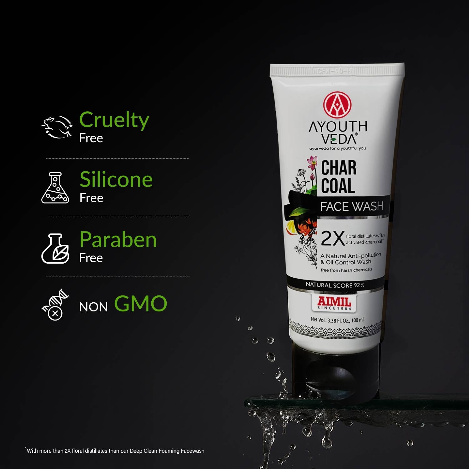 Charcoal Face Wash with Activated Bamboo Charcoal & Floral Distillates | Deep Detoxifying & Brightening Formula | Dermatologically Safe | Suitable for All Skin Types | Net Qty – 100 ml - Single 100ml