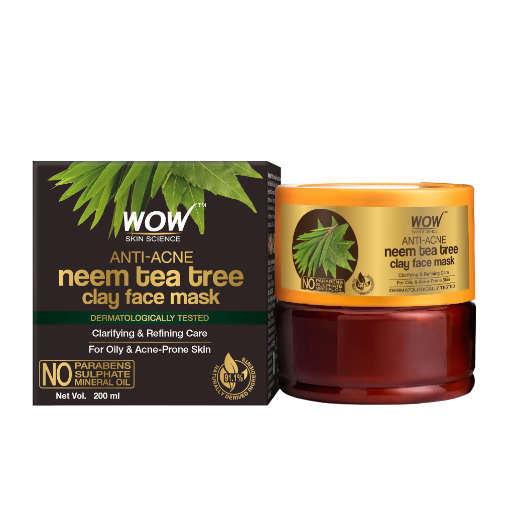 Neem & Tea Tree Oil Anti-Acne Clay Face Mask Controls Oil and Reduces 200ml