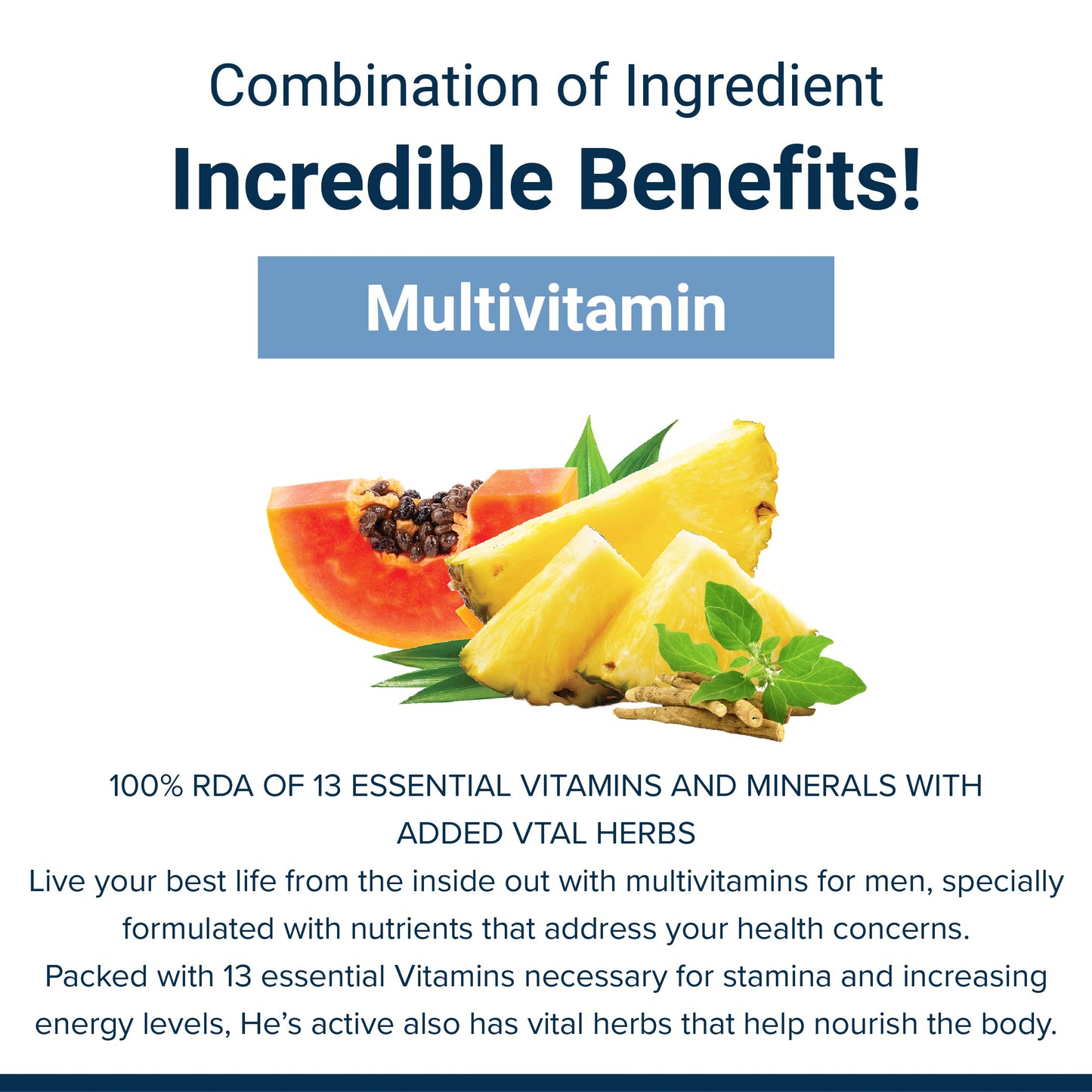 SupaSupp He's Active - Multivitamin for Men | All Round Nutrition For Men On The Go | Health Supplement | 60 Veg Cap, 500 mg 500mg