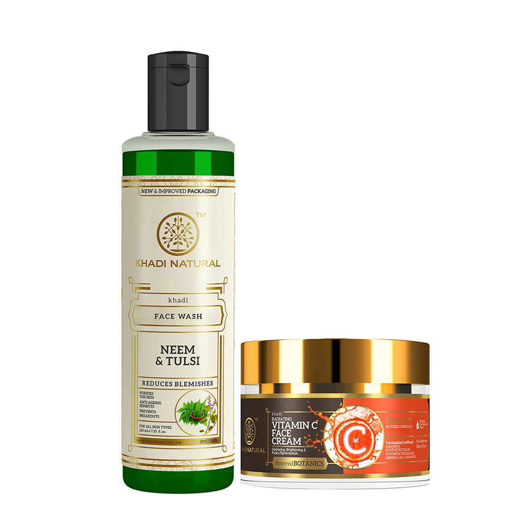 Neem & Tulsi Face Wash with Khadi Natural Vitamin C Face Cream Combo (Set of 2) 250g