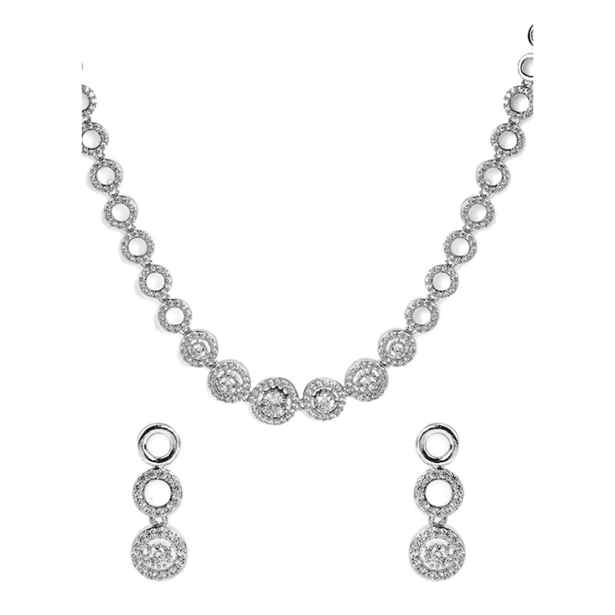Rubans Silver Plated Minimal and Elegant AD Necklace Set Silver