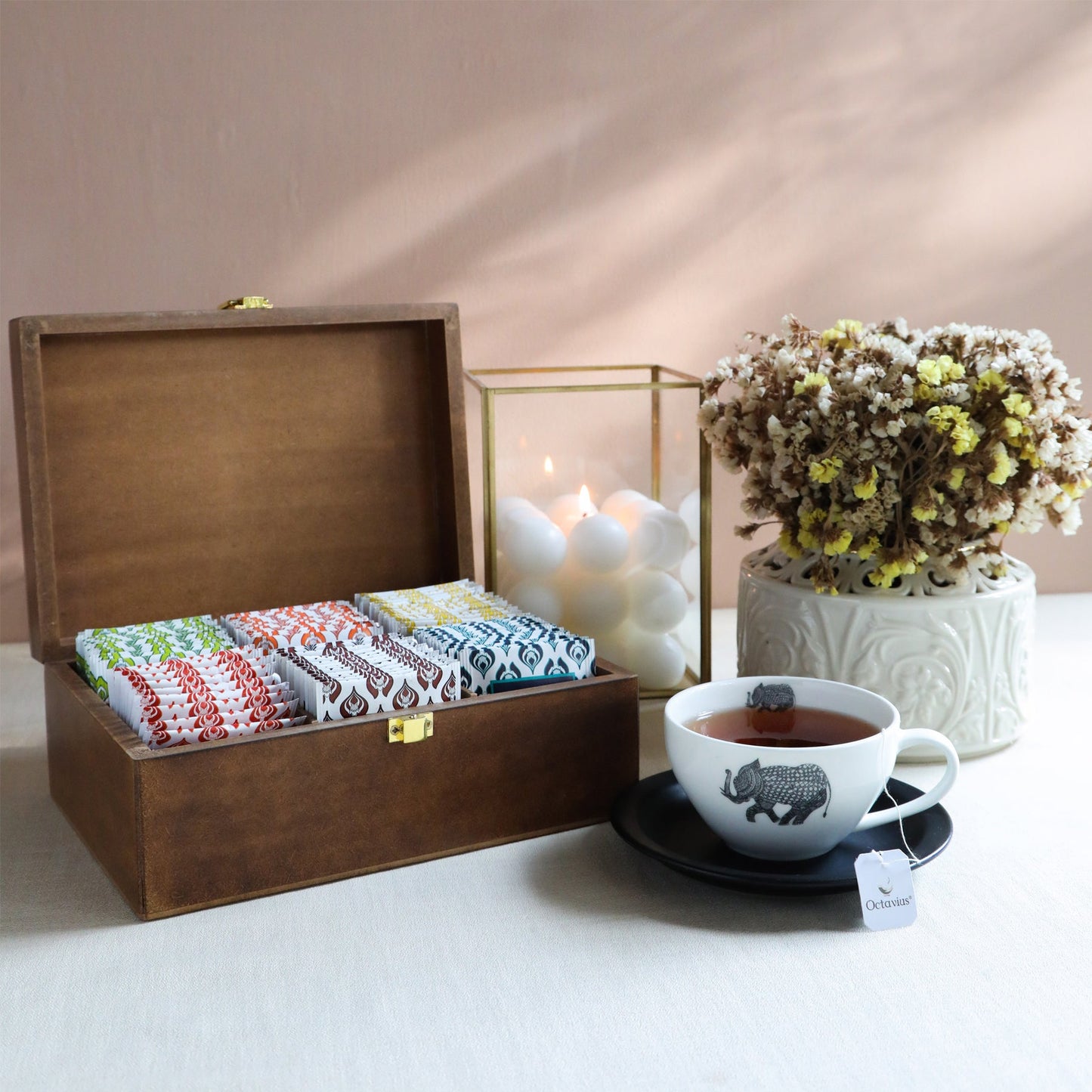 Assortment of Fine Teas - 90 Teabags in Handcrafted Cutwork Wooden Box 90teabags