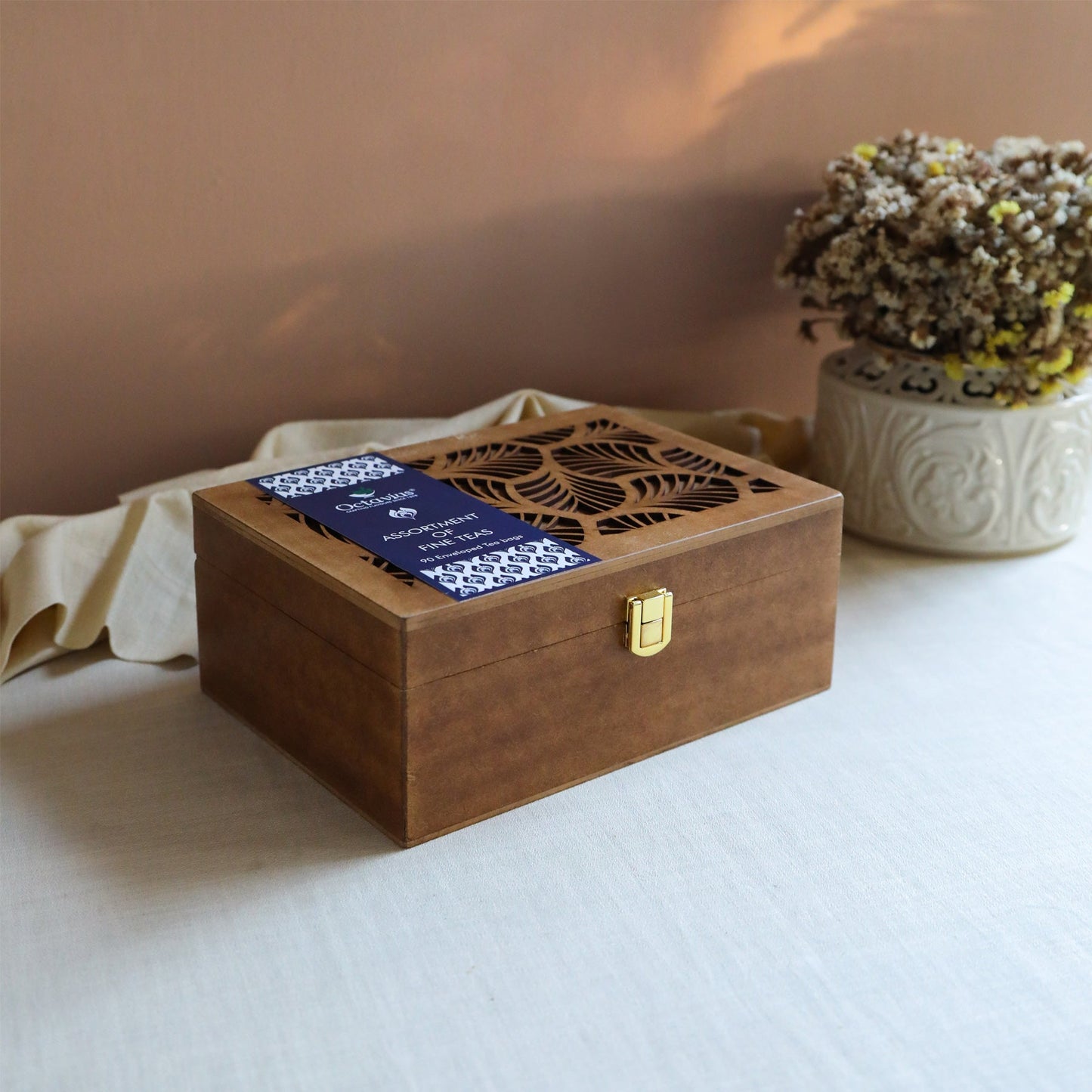 Assortment of Fine Teas - 90 Teabags in Handcrafted Cutwork Wooden Box 90teabags