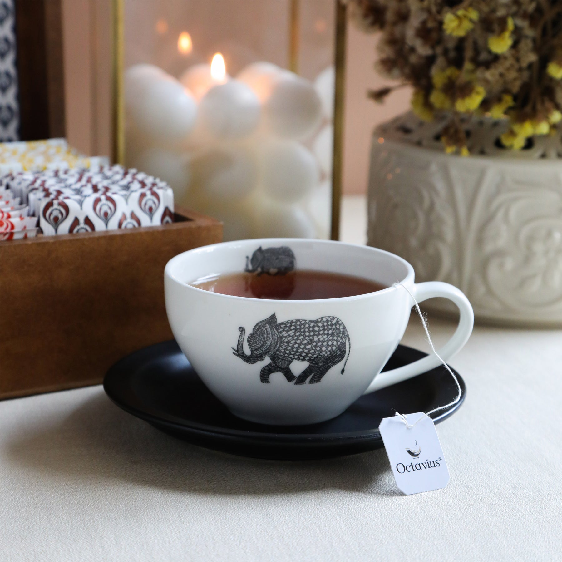Assortment of Fine Teas - 90 Teabags in Handcrafted Elephant Pattern Wooden Box 90teabags